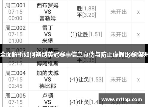 全面解析如何辨别英冠赛事信息真伪与防止虚假比赛陷阱