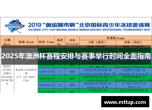 2025年澳洲杯赛程安排与赛事举行时间全面指南